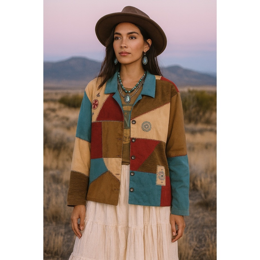 Vintage Koret Southwest Festival Patchwork Faux Suede Jacket Womens Plus 26W